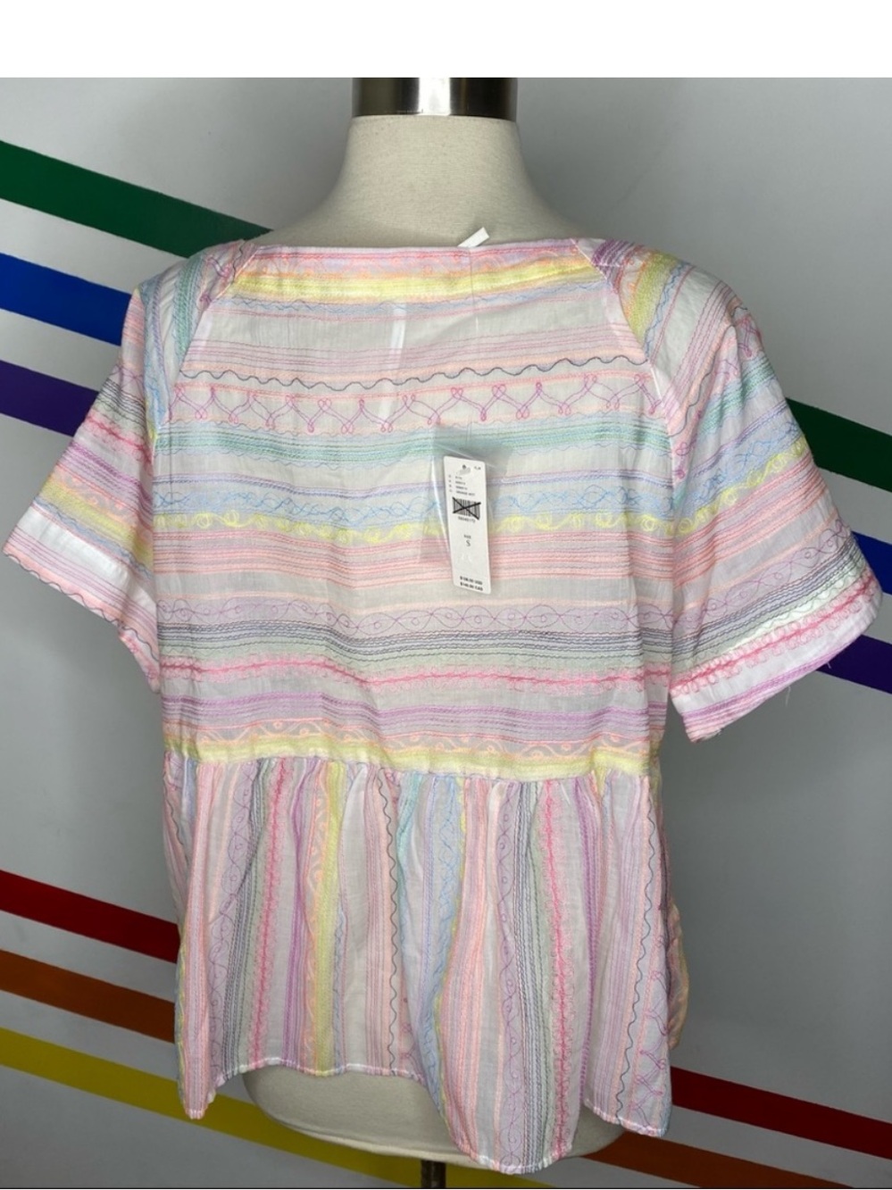 NEW Anthropologie Letty Embroidered Babydoll Top Orange Mot Pastel S 100% cotton - Picture 3 of 8